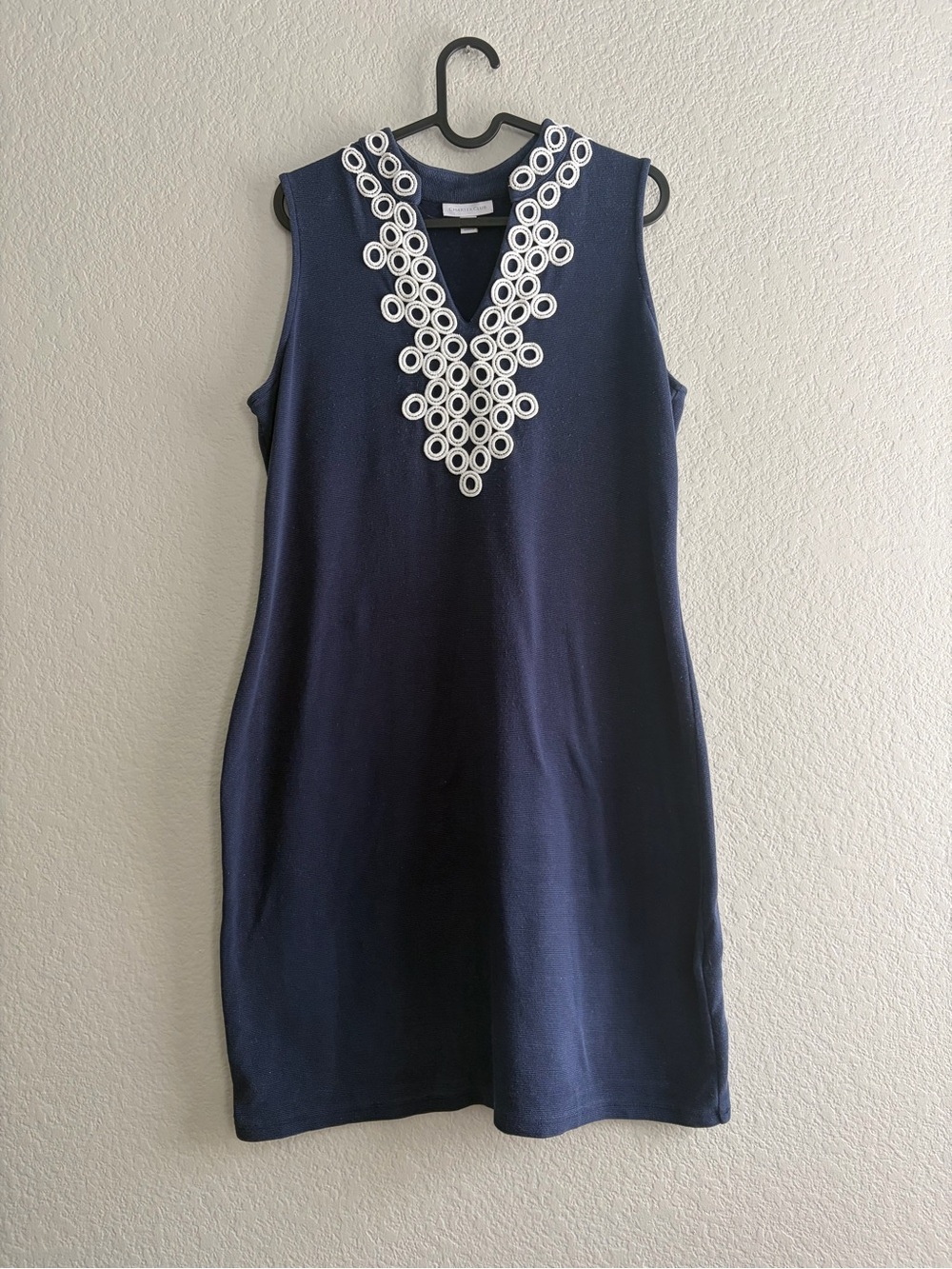 Charter Club Navy Sleeveless Shift Dress with White Eyelet Accent